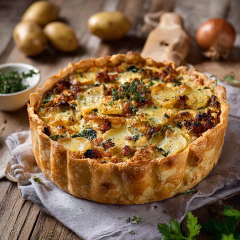 Un piatto di patate con verdure e formaggio.