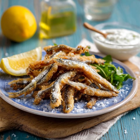 Piatti di pesce con olio e limone.