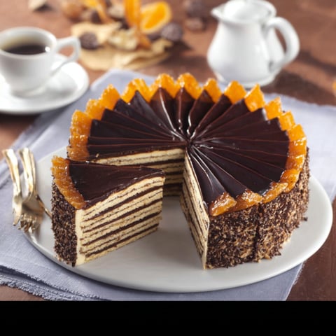 Una torta con frutta e chocolate.