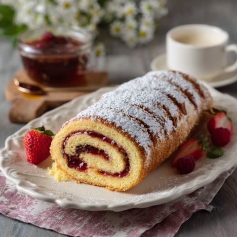 Un dolce a forma di spirale con crema e frutta.
