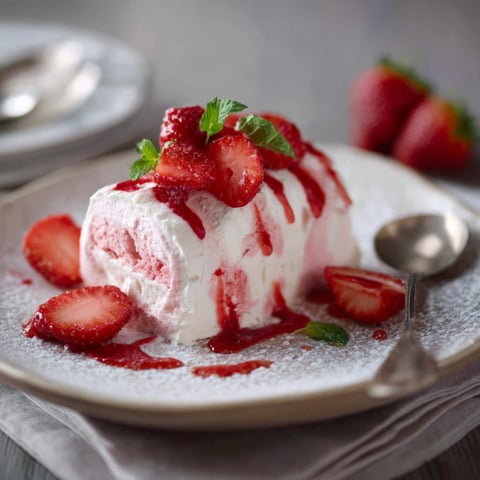 Un boccone di gelato con frullati di strawberry.