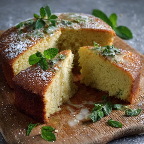 Una fetta di cake con foglie di menta.