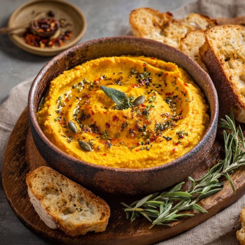 Una ciotola di hummus con pane e erbe.