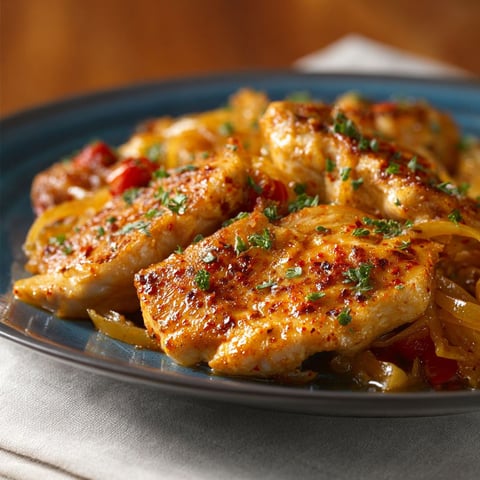 Pollo alla paprika, une recette de cuisine qui utilise des légumes et des herbes pour donner une saveur unique à la viande.