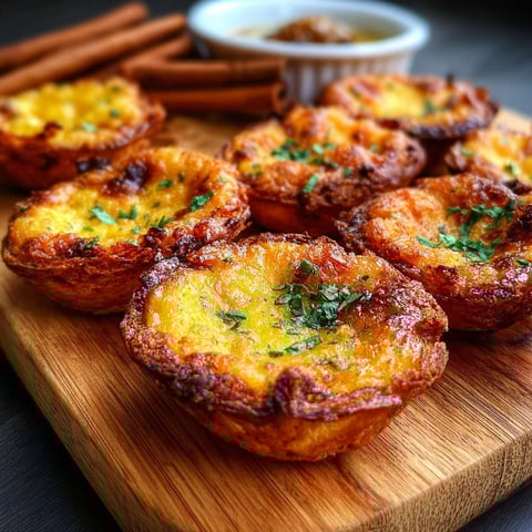 Une plaque de bois avec des mini pains de pâte brûlée et des garnitures vertes.