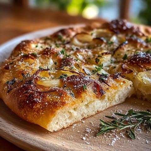 Une pizza maison avec des cipolles et du parmesan.