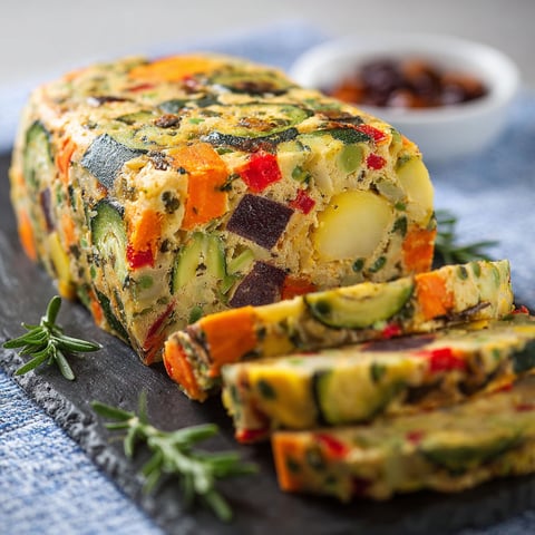 Une pièce de polpettone de verdure est servie sur une table.