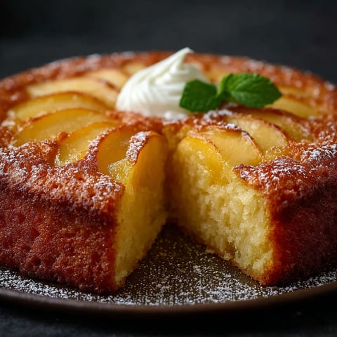 Une tarte aux pommes avec une garniture de crème fouettée et des herbes.