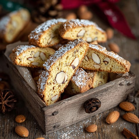 Une boîte contenant des cantucci alle mandorle, une recette toscane originale.