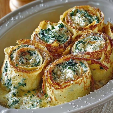 Un plat contenant des rotolo di crespelle con ricotta e biete.