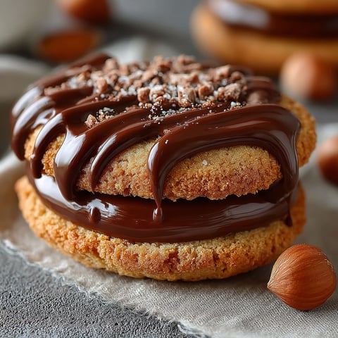 Un biscotto ripieno di nuttella e cacao.