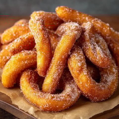 Une pile de graffe fritte di Benedetta, recette traditionnelle italienne, est servie sur un plateau.