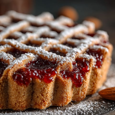 Une torta Linzer, la ricetta originale, est servie sur une plaque de verre.