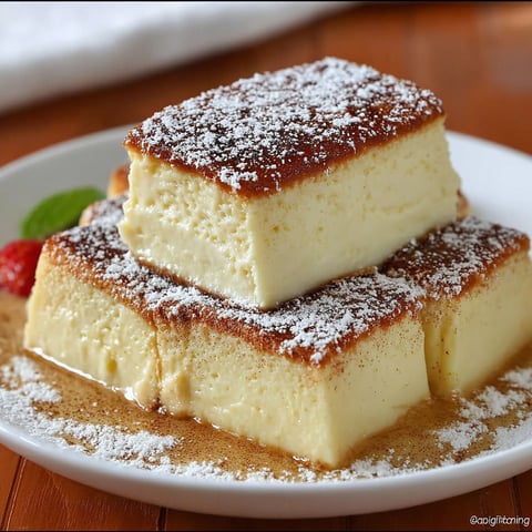 Une tarte de Budino solido, cosparse de sucre et servie sur un plateau.