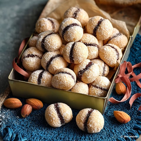 Une boîte de baci di dama, une recette traditionnelle italienne, est présentée sur une toile d'araignée.