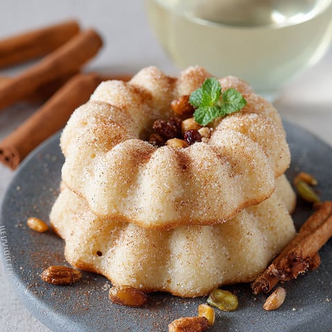 Une délicieuse ciambelline al vino bianco e cannella, accompagnée d'une tasse de vin blanc, est servie sur un plateau.