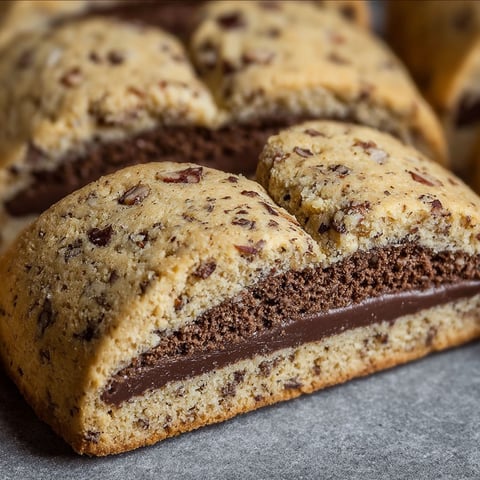 Un biscotto ripieno alla Nutella, pronto per essere mangiato.