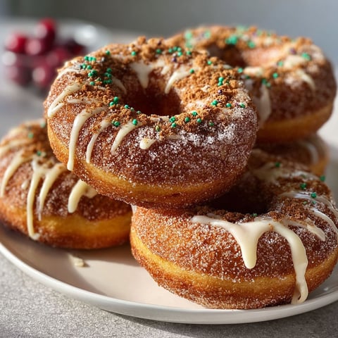 Plate of Gingerbread Donuts with icing and sprinkles.