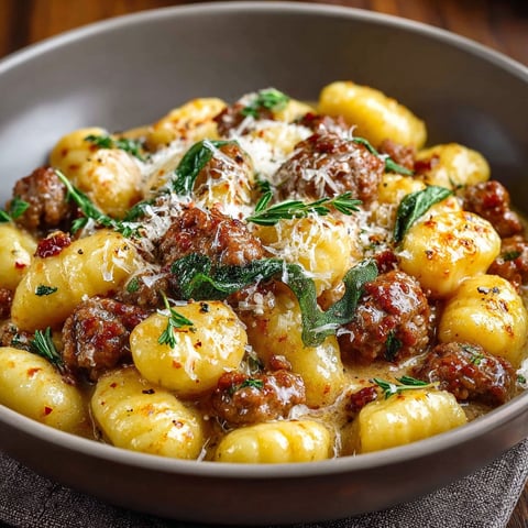 Un plat de gnocchetti con salsiccia stracchino.