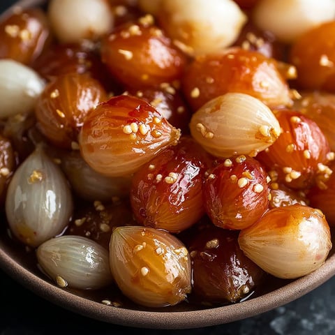 Une assiette de cipolline agrodolce, avec des pommes et des oignons, est servie dans un bol.