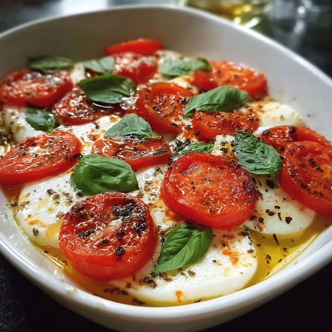 Une salade de tomates et de mozzarella, servie dans un bol, est prête à être cuite au four.