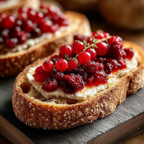 Une tartine de pain grillé avec des fruits rouges et des herbes sur le dessus.