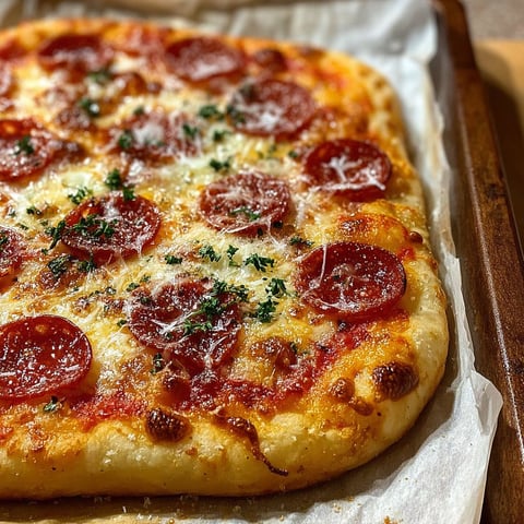 Une pizza croccante sur une feuille de papier.