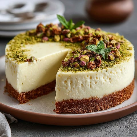 Une portion de gâteau à la crème pistache et à la menthe, servie sur un plateau.
