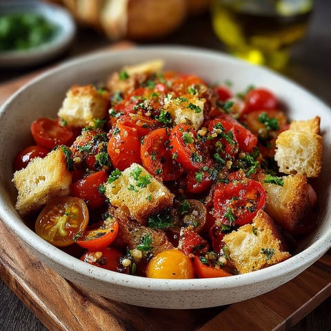 Un plat de pomodorini pane croccante facile.