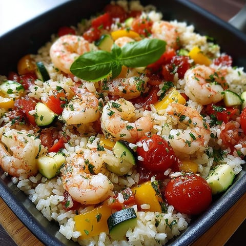Une salade de fruits de mer et légumes, avec des tomates, des zucchini, des cucumbers, des shrimps et des herbes, est servie dans un bol sur une table.