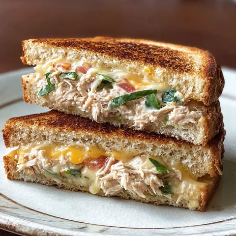 Un sandwich de tonno cheddar avec des légumes verts.