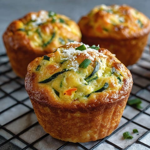 Muffins with green vegetables and cheese on a wire rack.